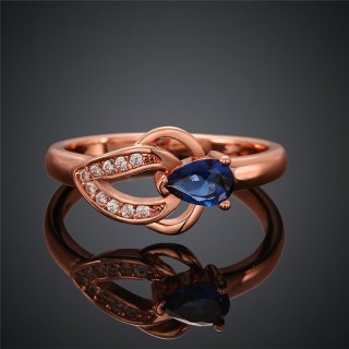 Austrian Blue Water Drop Shaped Crystal Hollow Out Leaf Ring Jewelry Fashion For Women