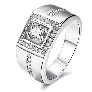 Luxury Men Ring Square Shaped With Side Stones CZ Diamond Jewelry Fashion For Men