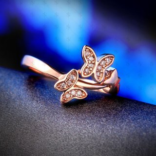 Romantic Design Rose Plated Butterfly Ring Jewelry Fashion For Women