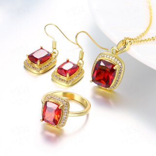 Classic Jewelry with Red/Blue Crystal Jewelry Sets Necklace + Earrings + Ring Fashion For Women