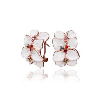Romantic Baked Enamel Flower Earrings With Colorful AAA+ Cubic Zircon Crystal Ear Studs For Women