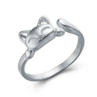 Plutus Cat Ring 925 Sterling Silver Adjustable Ring For Women