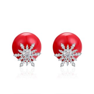 Hot Sale 925 Sterling Silver Female Snow Red Shell Stud Earrings