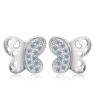 Fashion 925 Sterling Silver Female Butterfly Stud Earrings