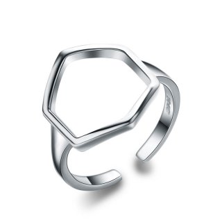 Adjustable 925 Sterling Silver Polygon Ring For Women