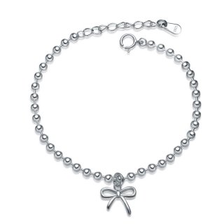 Fashion 925 Sterling Silver Adjustable Bowknot Charm Bracelets