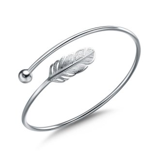 Fashion Beautiful 925 Sterling Silver Adjustable Feather Charm Bracelets