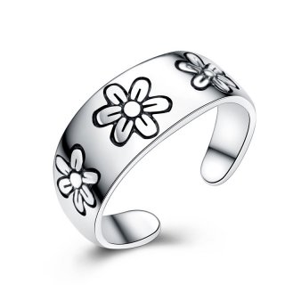 925 Sterling Silver Chrysanthemum Adjustable Jewelry Ring for Women E192