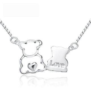 Women 925 Sterling Silver Necklace with Bear Love Heart Shape