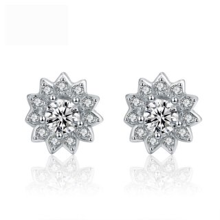 Flower Ear Studs 925 Sterling Silver Diamonds Earrings for Women B517