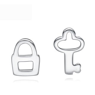 Key Lock Ear Studs 925 Sterling Silver Earrings for Women B517
