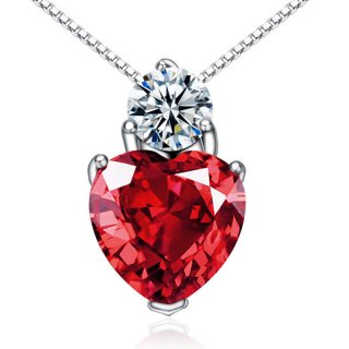 Heart Shaped Red Crystal Diamonds 925 Sterling Silver Women Pendants