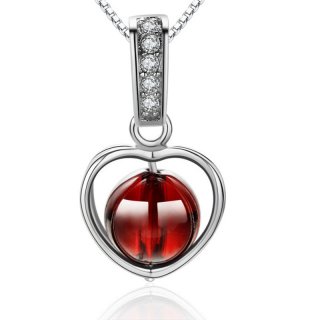 Red Crystal Heart Shaped 925 Sterling Silver Diamonds Women Pendants A015