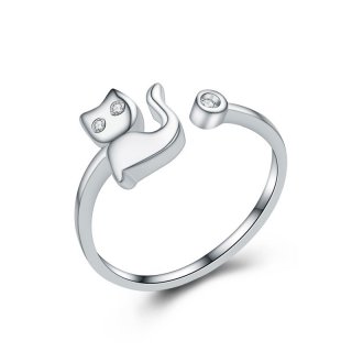 Cheese Cat 925 Sterling Silver Adjustable Jewelry Ring for Women E310