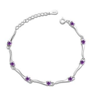 Fashion 925 Sterling Silver Bracelet with Purple Diamonds for Women D012