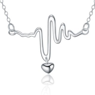 Love Heart Little Waves 925 Sterling Silver Necklace for Women
