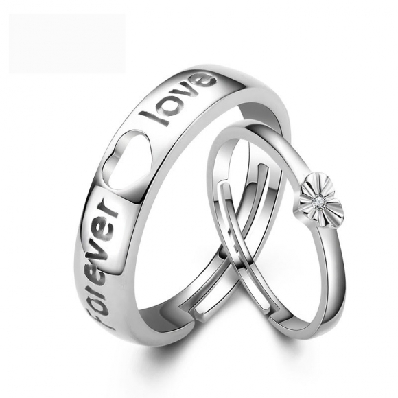 Simple Forever Love Adjustable 925 Sterling Silver Jewelry Ring for Couple