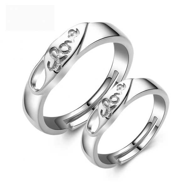 Fashion Letters Adjustable 925 Sterling Silver Jewelry Ring for Couple