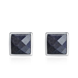 Square Black Agate Ear Stud 925 Sterling Silver Earrings for Women