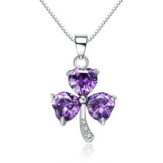 Purple Crystal 925 Sterling Silver Bowknot Pendants for Women