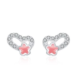 Heart Shaped with Star Ear Stud 925 Sterling Silver Earrings for Women