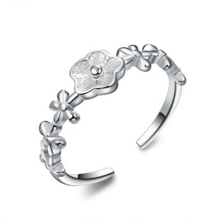 Flowers Adjustable 925 Sterling Silver Jewelry Ring for Women E088