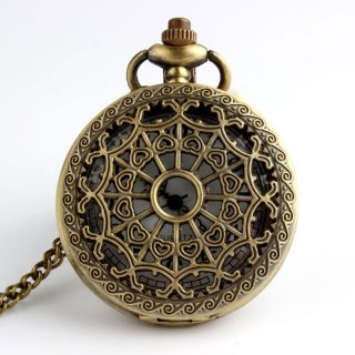 Bronze Antique Spider Web Hollow Pendant Necklace Quartz Pocket Watch