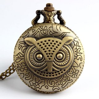 Bronze Antique Night Owl Quartz Pocket Watch