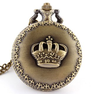 Fashion Antique Bronze Classic Crown Quartz Pocket Watch