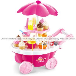 Children Pretend Play Toys Candy Ice Cream Simulation Trolley With Light Music