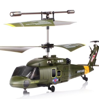 Syma S102G Military 3CH Gyro LED Indoor RC Attack Helicopter Shatterproof Radio Remote Control Kids Toys Green
