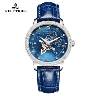 Reef Tiger Fashion Steel Lady Watch Blue MOP Dial Automatic Watch RGA1550-YLLD