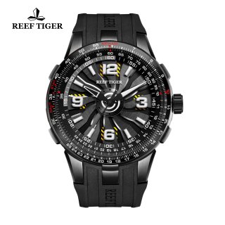 Reef Tiger Aurora Turbo Fashion Sport Watches PVD Black Rubber Watch RGA3059-BBB