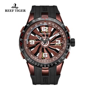 Reef Tiger Aurora Turbo Fashion Sport Watches Brown Dial Black Rubber Watch RGA3059-BSB
