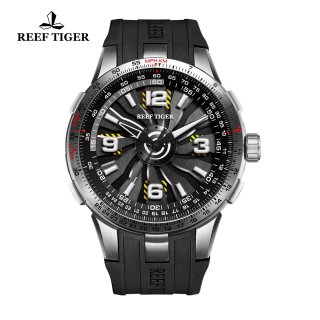 Reef Tiger Aurora Turbo Fashion Sport Steel Watches Black Rubber Watch RGA3059-YBB