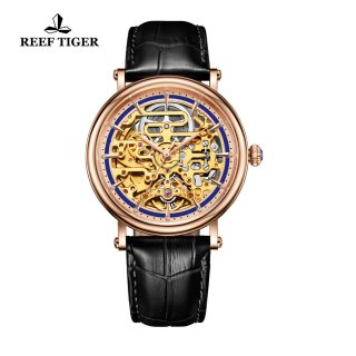 Reef Tiger Casual Watch with Baroque Style Skeleton Dial Rose Gold Case RGA1917-PLB
