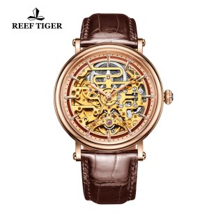 Reef Tiger Casual Watch with Baroque Style Skeleton Dial Rose Gold Case RGA1917-PSB