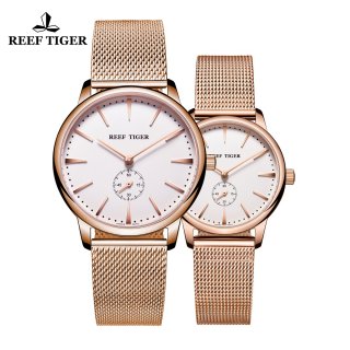 Reef Tiger Vintage Rose Gold Couple Watch White Dial Watches RGA820-CPWP