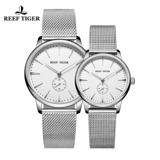 Reef Tiger Vintage White Dial Couple Watch Steel Watches RGA820-CYWY