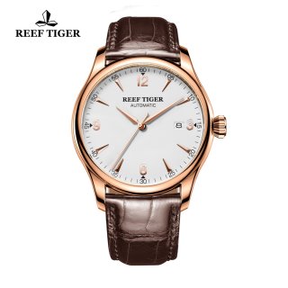 Reef Tiger Heritage Dress Automatic Watch White Dial Calfskin Leather Strap RGA823G-PWB