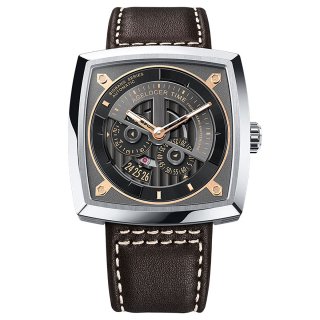 Agelocer Luxury Men Watch Square Skeleton Fashion Automatic Watch Leather Strap 5603A2