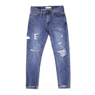 HELLEN&WOODY/H&W Mens Ripped Skinny Destroyed fit Jeans Blue Long Pants with Holes 1608