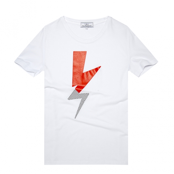HELLEN&WOODY/H&W Three-dimensional Lightning Design T Shirts Mens Fahion Short-Sleeve Printed T-shirt in White Black 1705