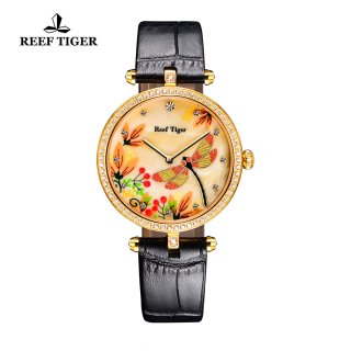 Reef Tiger Fashion Watch Yellow MOP Dial Quartz Yellow Gold Lady Watch RGA151-GGBD