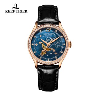 Reef Tiger Luxury Rose Gold Watch Blue MOP Dial Automatic Lady Watch RGA1550-PLBD
