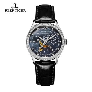 Reef Tiger Fashion Watch Black MOP Dial Automatic Steel Lady Watch RGA1550-YBBD