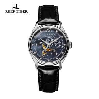 Reef Tiger Fashion Watch Black MOP Dial Automatic Steel Lady Watch RGA1550-YBB