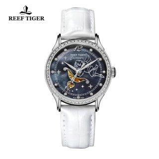 Reef Tiger Fashion Watch Black MOP Dial Automatic Steel Lady Watch RGA1550-YBWD