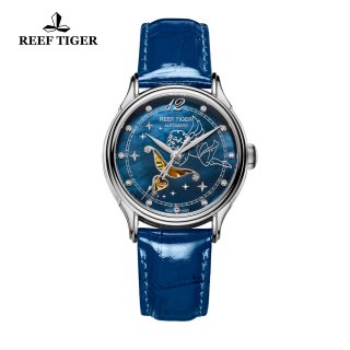 Reef Tiger Lady Fashion Steel Watch Blue MOP Dial Automatic Watch For Women RGA1550-YLL