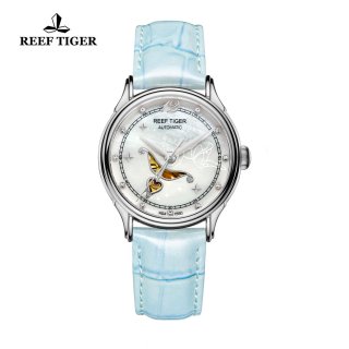 Reef Tiger Fashion Watch White MOP Dial Automatic Steel Lady Watch RGA1550-YWL
